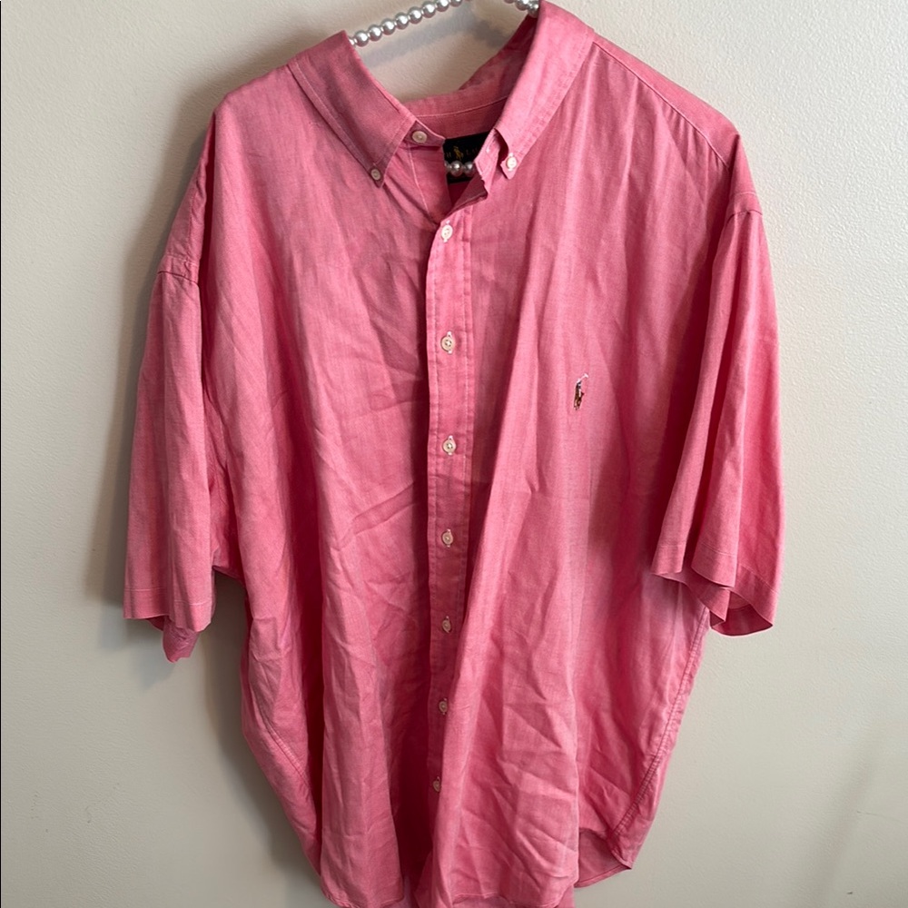 Ralph Lauren Men's Pink Short-Sleeve Button-Down Shirt